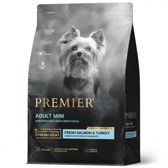 Premier Dog Salmon&amp;amp;Turkey ADULT Mini (Свежее филе лосося с индейкой для собак мелких пород) 3 кг