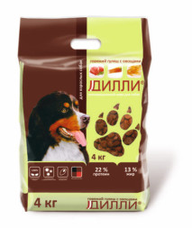 Дилли сухой корм для взрослых собак говяжий гуляш с овощами - 4 кг
