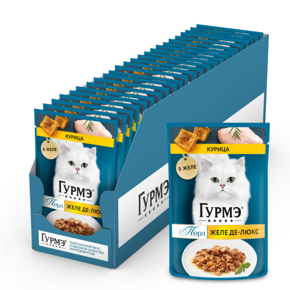 Гурмэ Перл Желе Де-Люкс влажный корм для кошек, с курицей в роскошном желе - 75 г х 26 шт
