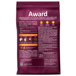 AWARD Hairball &amp;amp; Indoor сухой корм для взрослых кошек, для выведения шерсти, с уткой, индейкой, зеленой чечевицей и юккой Шидигера - 400 г
