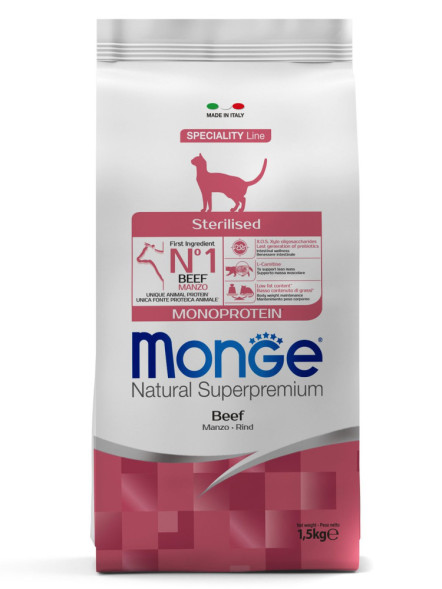 Monge Cat Monoprotein Sterilised сухой корм для стерилизованных кошек с говядиной 1,5 кг