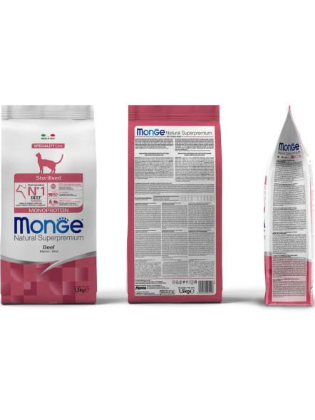 Monge Cat Monoprotein Sterilised сухой корм для стерилизованных кошек с говядиной 1,5 кг