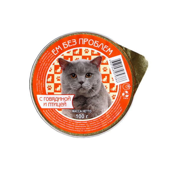 Ем без проблем влажный корм для кошек с говядиной и птицей, в ламистерах - 100 г х 20 шт