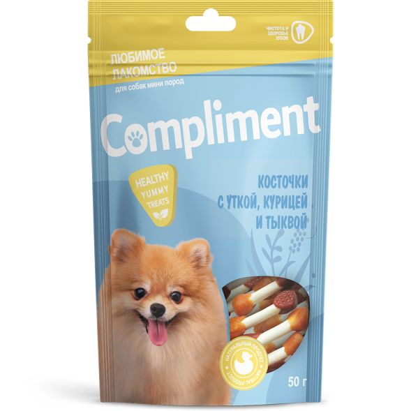 Compliment лакомство для собак мини-пород Косточки с курочкой, уткой и тыквой - 50 г