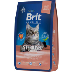 Brit Premium Cat Sterilised сухой корм для взрослых стерилизованных кошек с курицей и лососем - 8 кг