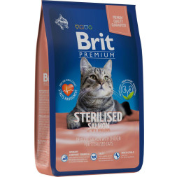 Brit Premium Cat Sterilised сухой корм для взрослых стерилизованных кошек с курицей и лососем - 8 кг