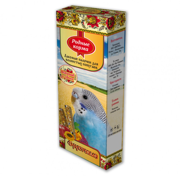 Родные Корма зерновая палочка для попугаев с фруктами