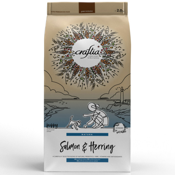 CRAFTIA NATURA сухой корм для щенков миниатюрных и мелких пород с лососем и сельдью - 2 кг