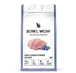 BOWL WOW сухой полнорационный корм для котят с курицей и черникой - 400 г