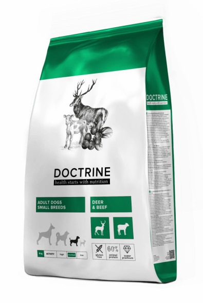 Doctrine сухой беззерновой корм для взрослых собак мелких пород с телятиной и олениной - 8 кг