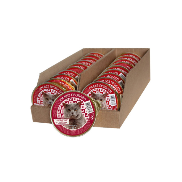 Ем без проблем влажный корм для кошек с говядиной и сердцем, в ламистерах - 100 г х 20 шт