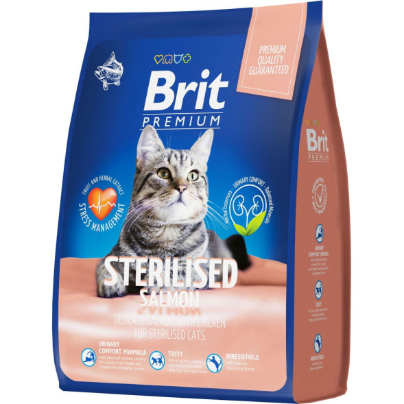 Brit Premium Cat Sterilised сухой корм для взрослых стерилизованных кошек с курицей и лососем - 2 кг