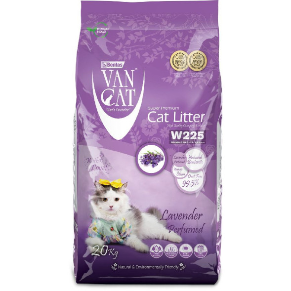 Van Cat W225 комкующийся наполнитель для кошек, без пыли, с ароматом лаванды - 20 кг