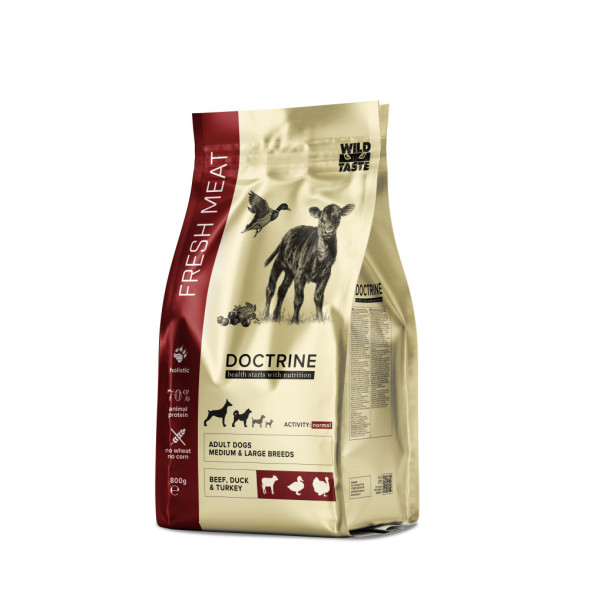 Doctrine сухой корм для взрослых собак средних и крупных пород, с индейкой, говядиной и уткой, со свежим мясом - 800 г