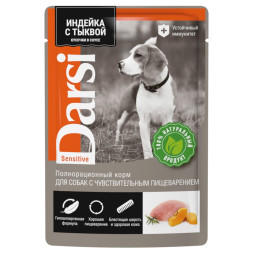 Darsi паучи для взрослых собак всех пород с чувствительным пищеварением, с индейкой и тыквой - 85 г х 32 шт