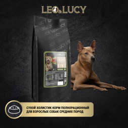 LEO&amp;amp;LUCY сухой холистик корм для взрослых собак средних пород с ягненкоми травами - 12 кг