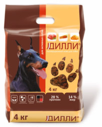 Дилли сухой корм для активных собак с курицей и индейкой - 4 кг