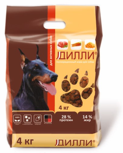 Дилли сухой корм для активных собак с курицей и индейкой - 4 кг