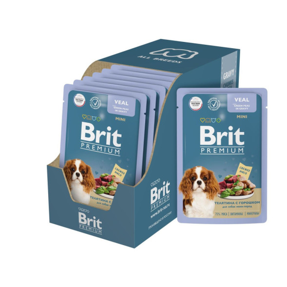 Brit Premium паучи для взрослых собак миниатюрных пород с телятиной и зеленым горошком в соусе - 85 г х 14 шт