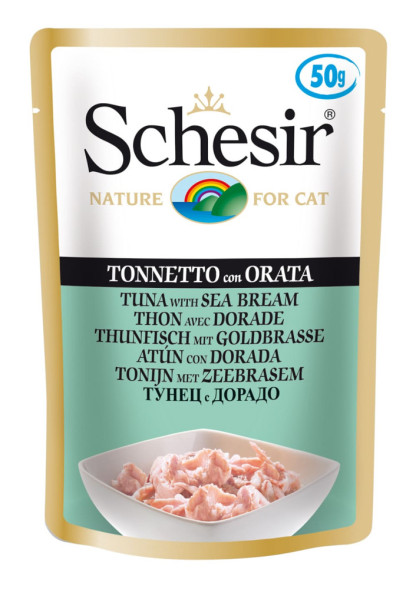 Schesir Cat Adult влажный корм для взрослых кошек с тунцом и дорадо в паучах - 50 г х 30 шт