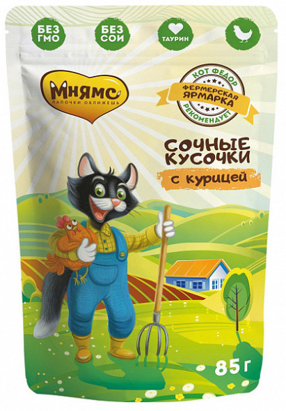 Мнямс Кот Федор влажный корм для взрослых кошек с курицей Фермерская ярмарка в паучах - 85 г (24 шт в уп)