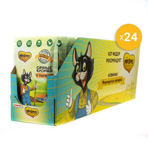 Мнямс Кот Федор влажный корм для взрослых кошек с курицей Фермерская ярмарка в паучах - 85 г (24 шт в уп)
