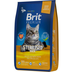 Brit Premium Cat Sterilised сухой корм для взрослых стерилизованных кошек с уткой и курицей - 8 кг