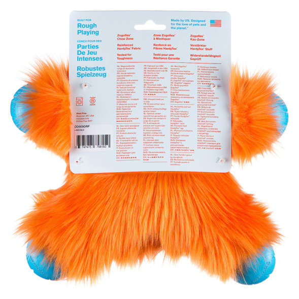 West Paw Zogoflex Rowdies игрушка плюшевая для собак Lincoln, 28 см, оранжевая
