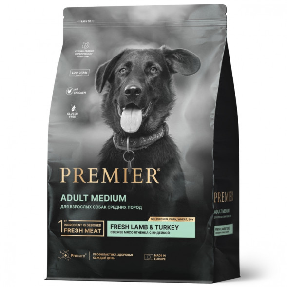 Premier Dog Lamb&amp;amp;Turkey ADULT Medium (Свежее мясо ягненка с индейкой для собак средних пород) 1 кг