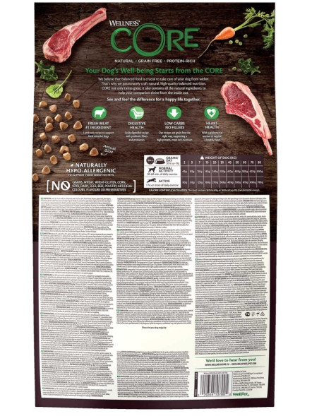 Wellness Core сухой корм для взрослых собак всех пород с ягненком и яблоком 10 кг