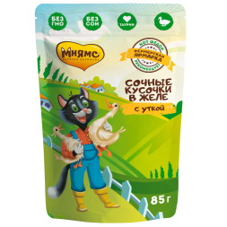 Мнямс Кот Федор Фермерская ярмарка влажный корм для взрослых кошек с уткой, кусочки в желе, в паучах - 85 г х 12 шт (+12 шт В ПОДАРОК)