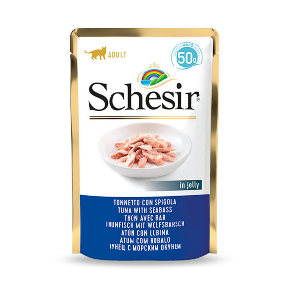 Schesir Cat Adult влажный корм для взрослых кошек с цыпленком и окунем в желе в паучах - 50 г х 30 шт
