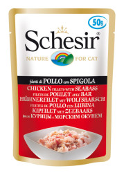 Schesir Cat Adult влажный корм для взрослых кошек с цыпленком и окунем в желе в паучах - 50 г х 30 шт