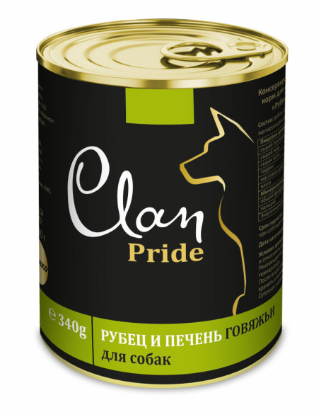 Clan Pride влажный корм для взрослых собак с рубцом и печенью говяжьей, в консервах - 340 г х 12 шт