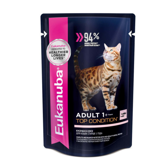 Влажный корм Eukanuba Adult Cat для кошек с лососем в соусе - 85 г х 24 шт