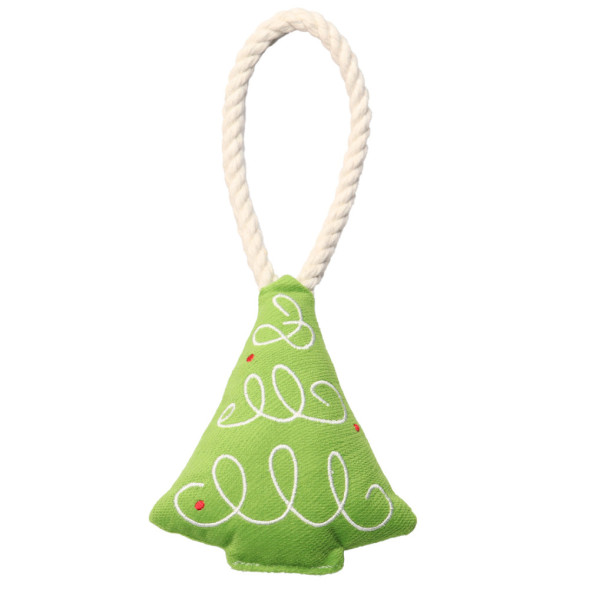 Mr.Kranch игрушка для собак мелких и средних пород Елочка с канатом и пищалкой, 26х12х4 см, зеленая
