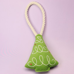 Mr.Kranch игрушка для собак мелких и средних пород Елочка с канатом и пищалкой, 26х12х4 см, зеленая
