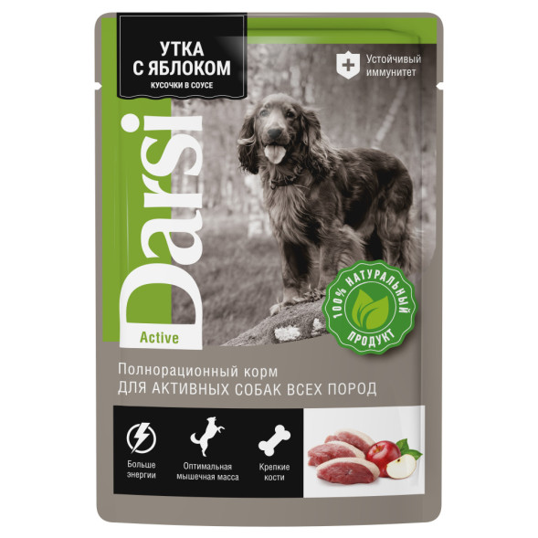 Darsi паучи для взрослых активных собак всех пород, с уткой и яблоком - 85 г х 32 шт