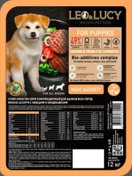 LEO&amp;amp;LUCY сухой холистик корм для щенков всех пород мясное ассорти с овощами - 12 кг