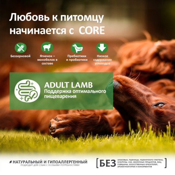 Wellness Core сухой корм для взрослых собак всех пород с ягненком и яблоком 1,8 кг