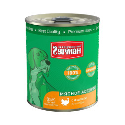 Четвероногий Гурман Мясное ассорти консервированный корм для собак с индейкой - 340 г (12 шт)