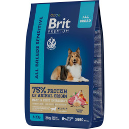 Brit Premium Dog Sensitive сухой корм для взрослых собак всех пород с чувствительным пищеварением с ягненком и индейкой - 8 кг