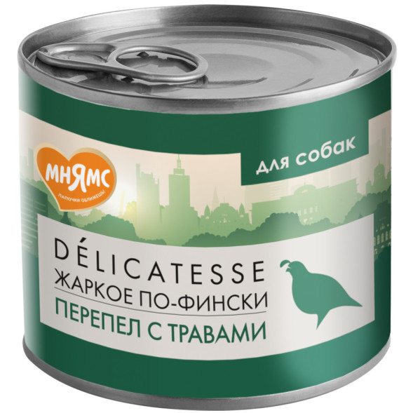 Мнямс Delicatesse Жаркое по-фински влажный корм для собак паштет из перепёлки с травами, в консервах - 200 г х 12 шт