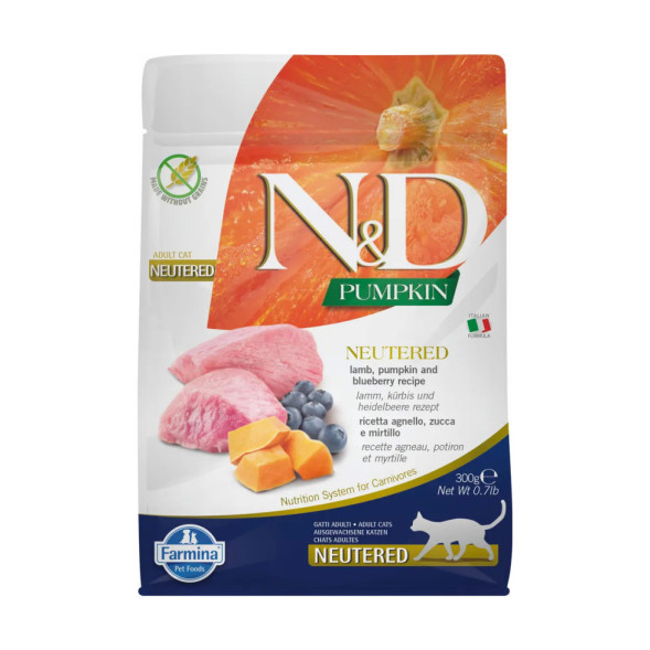 Farmina N&amp;amp;D Pumpkin Cat Neutered сухой беззерновой корм для стерилизованных кошек с тыквой, ягненком и черникой - 300 г