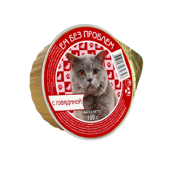 Ем без проблем влажный корм для кошек с говядиной, в ламистерах - 100 г х 20 шт