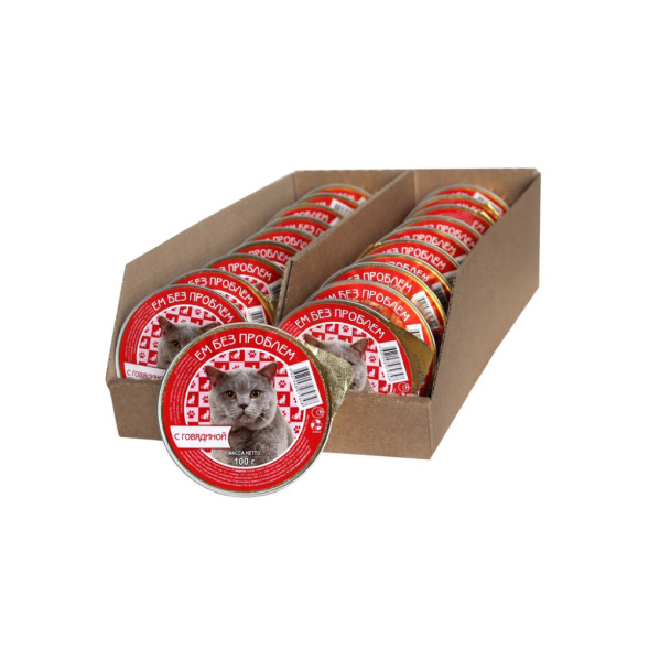 Ем без проблем влажный корм для кошек с говядиной, в ламистерах - 100 г х 20 шт