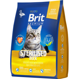 Brit Premium Cat Sterilised сухой корм для взрослых стерилизованных кошек с уткой и курицей - 2 кг
