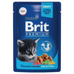 Brit Premium паучи для котят с цыпленком кусочки в соусе - 85 г х 14 шт