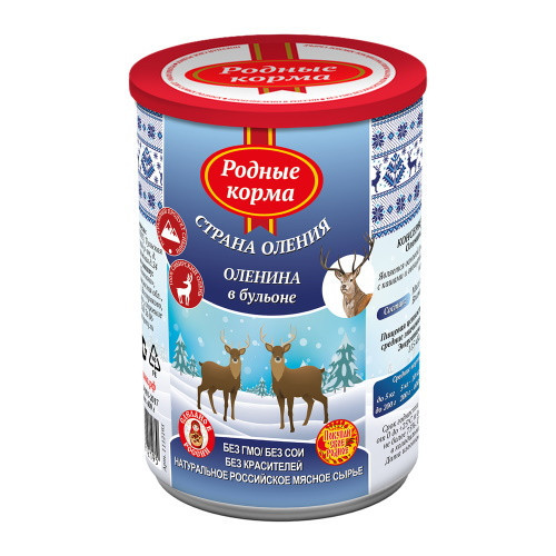Родные Корма влажный корм для взрослых собак оленина в бульоне в консервах - 400 г х 12 шт