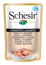 Schesir Cat Adult влажный корм для взрослых кошек с тунцом и лососем в паучах - 50 г х 30 шт